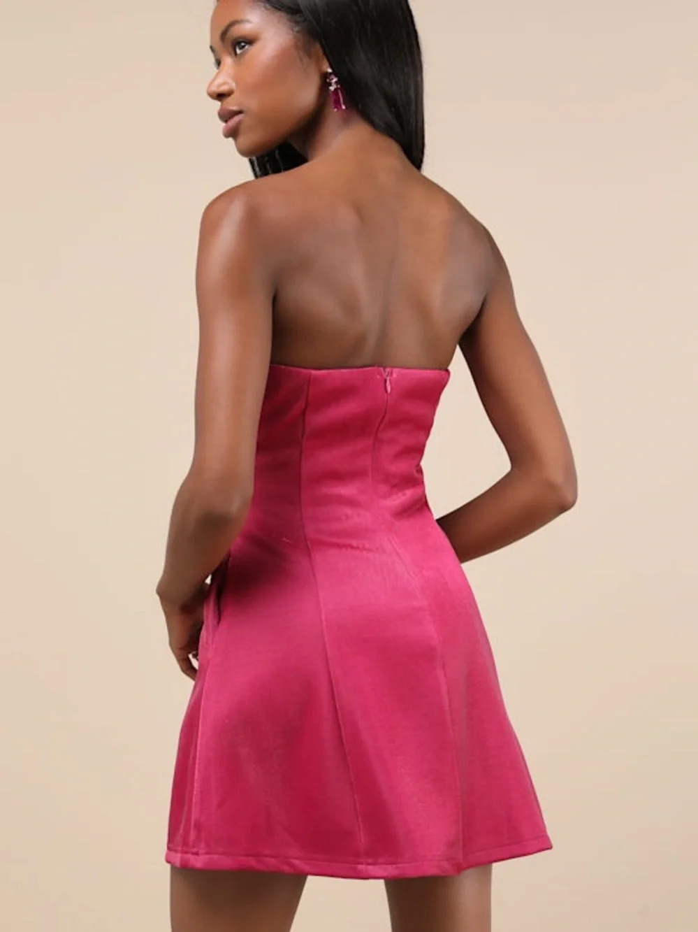 Lulu's Stunning Reputation Shiny Magenta Mini Dress With Pockets - Picture 3 of 12